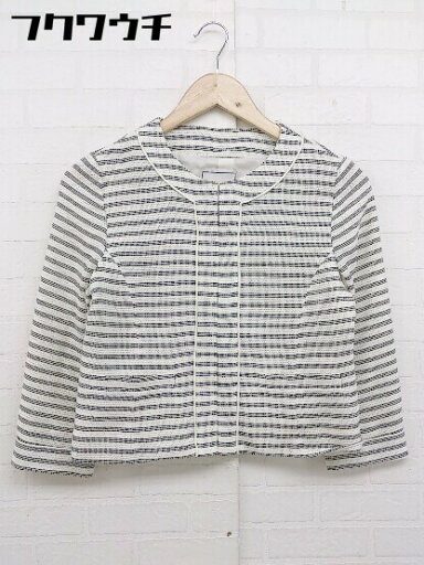◇ ROPE PICNIC ロペピクニック ボーダー 八分袖 ノーカラー ジャケット サイズ36 オフホワイト ブラック レディース 【中古】 ◇ ROPE PICNIC ロペピクニック ボーダー 八分袖 ノーカラー ジャケット サイズ36 オフホワイト ブラック レディース 【中古】