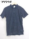 ◇ nano universe ナノ ユニバース ボーダー パイル地 半袖 ポロシャツ サイズS ネイビー ホワイト メンズ 【中古】