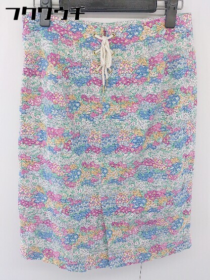 ◇ KUMIKYOKU 組曲 花柄 レースアップ 膝丈 タイト スカート サイズ 2 ホワイト ピンク マルチ レディース 【中古】