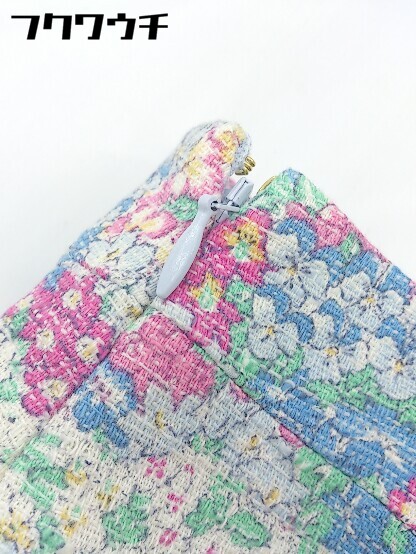 ◇ KUMIKYOKU 組曲 花柄 レースアップ 膝丈 タイト スカート サイズ 2 ホワイト ピンク マルチ レディース 【中古】