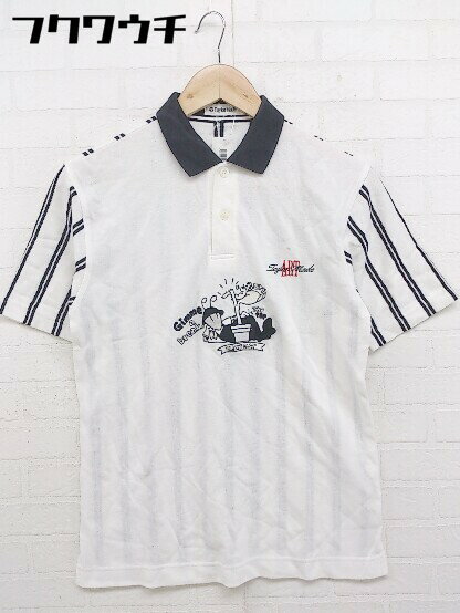 ◇ ◎ Taylor Made 刺繍 ストライプ 鹿の子 半袖 ポロシャツ ゴルフウエア サイズ S ホワイト ネイビー メンズ 【中古】