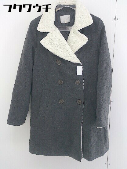 ■ ehka sopo エヘカソポ ボア 長袖 中綿 コート サイズM グレー オフホワイト レディース 【中古】