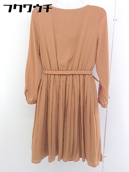 ◇ ◎ NATURAL BEAUTY BASIC ウエストベルト付き プリーツ 長袖 膝下丈 ワンピース サイズS オレンジ系 レディース 【中古】