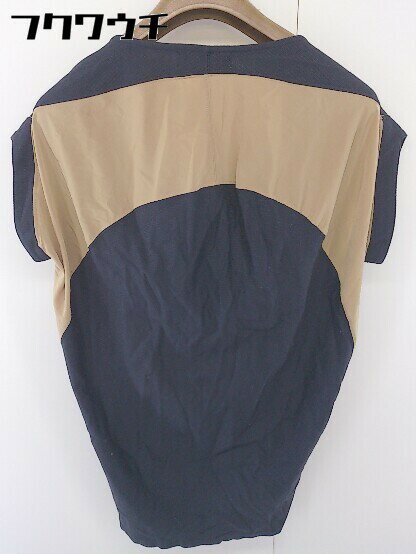 ◇ ODORANTES nano universe オドラント 切り替え 半袖 膝丈 ワンピース サイズF ネイビー ブラウン レディース 【中古】