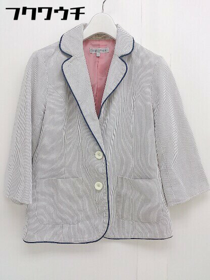 ◇ BEAMS HEART ビームス ハート ストライプ 2B 長袖 テーラードジャケット ブレザー サイズ 1 ホワイト グレー レディース 【中古】