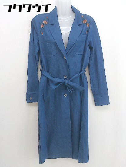 ■ ◎ OZOC オゾック ウエストリボン付き 刺繍 長袖 コート サイズ38 ブルー系 レディース 【中古】