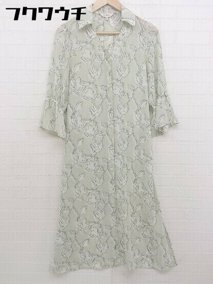 ◇ ◎ MOUSSY マウジー ベルト付 総柄 七分袖 ロング ワンピース サイズF グリーン系 レディース 【中古】