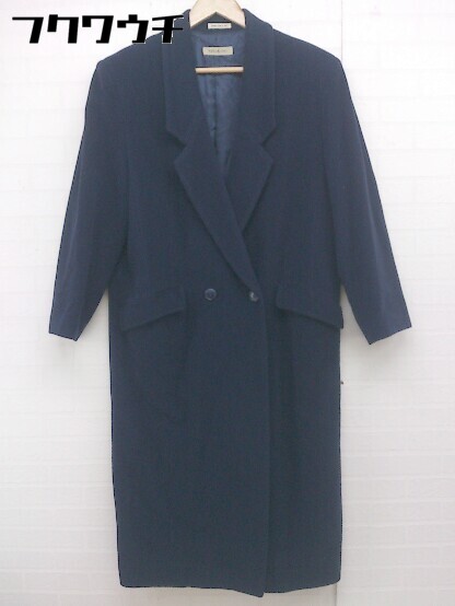 ■ idee MILANO ダブル ウール ロング コート サイズ9 ネイビー レディース 【中古】