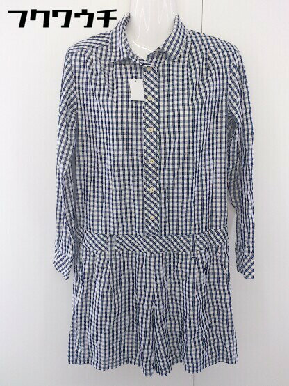 ◇ FRAMeWORK フレームワーク ギンガムチェック 長袖 オールインワン ネイビー ホワイト レディース 【..