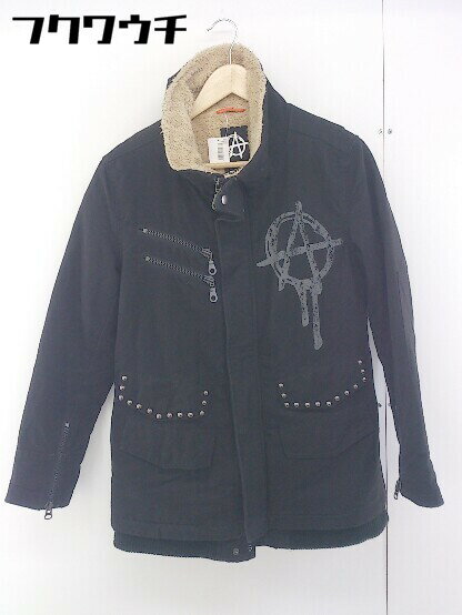 ■ S.O.A.B. スタッズ プリント 裏地ボア ジップアップ 中綿 ジャケット サイズL ブラック レディース 【中古】