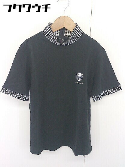 ◇ Munsingwear バックジップ 鹿の子 ロゴ 刺繍 千鳥格子 半袖 ポロシャツ サイズM ブラック ホワイト レディース 【中古】