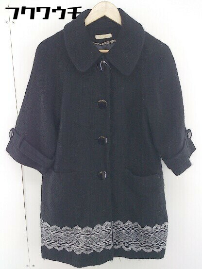 ■ NOJESS PUACIE ノジェス ピュアシー 総柄 刺繍 長袖 コート サイズ38 ブラック レディース 【中古】