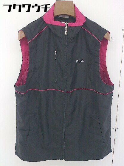 ◇ FILA フィラ ジップアップ ベスト ジャケット サイズLL ブラック メンズ 【中古】