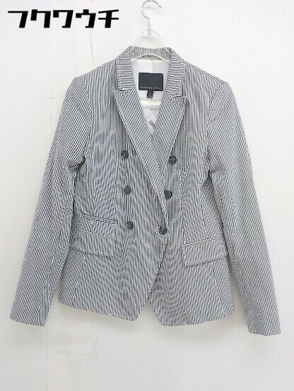 ◇ BANANA REPUBLIC ストライプ 6B 長袖 テーラードジャケット サイズ0 ホワイト ブラック系 レディース 【中古】