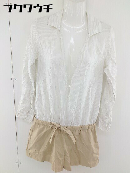 ◇ URBAN RESEARCH アーバンリサーチ 切替 ストライプ 長袖 シャツ サロペット サイズ ONE ホワイト ベージュ レディース 【中古】