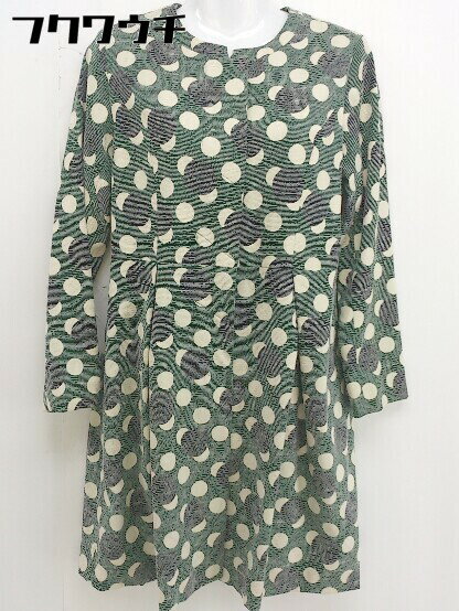 ◇ CHILLEA キリア ドット 水玉 長袖 ノーカラー コート サイズ40 グリーン系 ライトベージュ系 レディース 【中古】