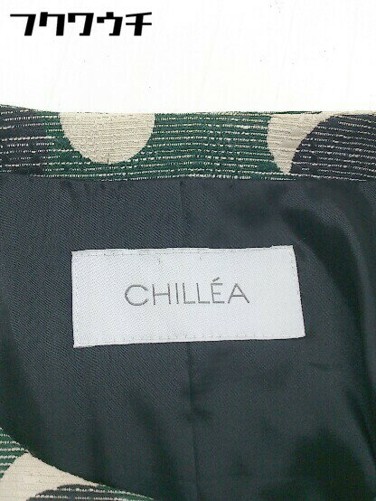 ◇ CHILLEA キリア ドット 水玉 長袖 ノーカラー コート サイズ40 グリーン系 ライトベージュ系 レディース 【中古】