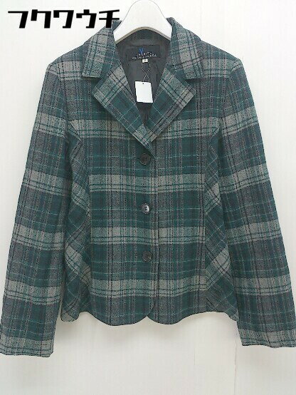◇ L'EQUIPE YOSHIE INABA レキップヨシエイナバ チェック 長袖 ジャケット サイズ9 ダークグリーン マルチ レディース 【中古】