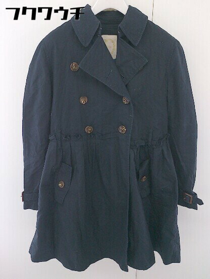 ■ ◎ Khaju カージュ ベルト付 長袖 コート サイズ36 ネイビー レディース 【中古】