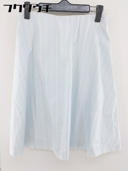 ◇ ◎ Mila Owen タグ付き サイドジップ ストライプ 膝丈 フレア スカート サイズ1 ライトブルー ホワイト レディース 【中古】