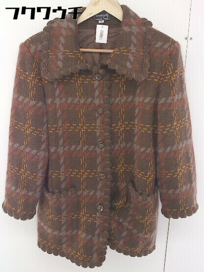 ◇ avagolf アバゴルフ ウール ニット チェック 長袖 コート サイズ13AR ブラウン レディース 【中古】
