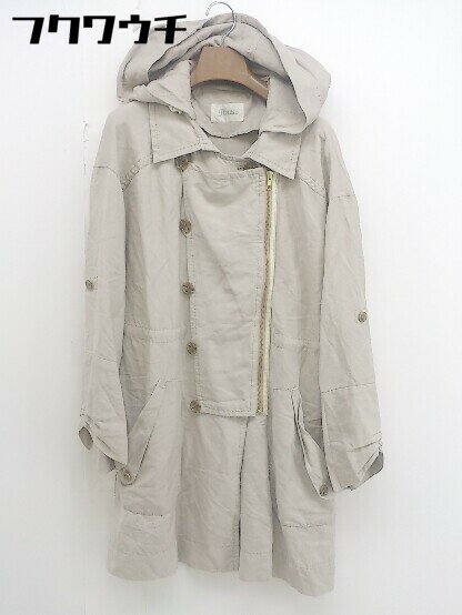 ◇ ◎ JINES ジネス リネン混 ダブルボタン ジップアップ 長袖 パーカー ジャケット ベージュ レディース 【中古】