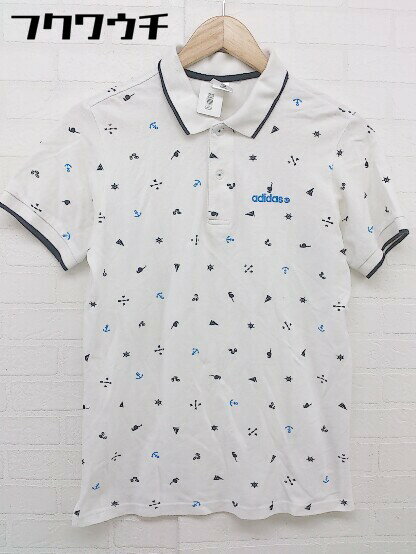 ◇ adidas neo アディダスネオ 総柄 鹿の子 半袖 ポロシャツ サイズS ホワイト メンズ 【中古】