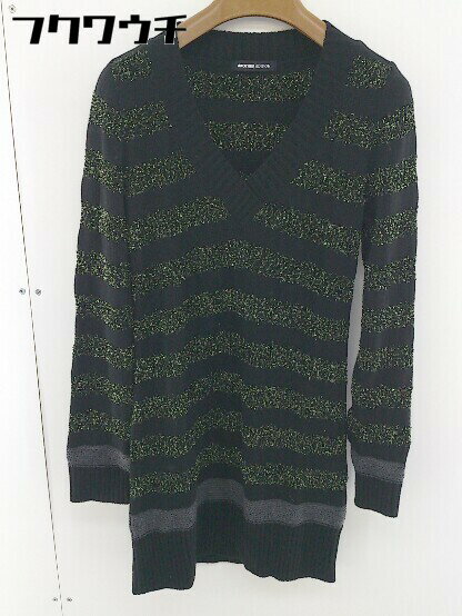 ◇ Another Edition UNITED ARROWS ボーダー 長袖 ミニ ニット チュニック ワンピース ブラック系 レディース 【中古】