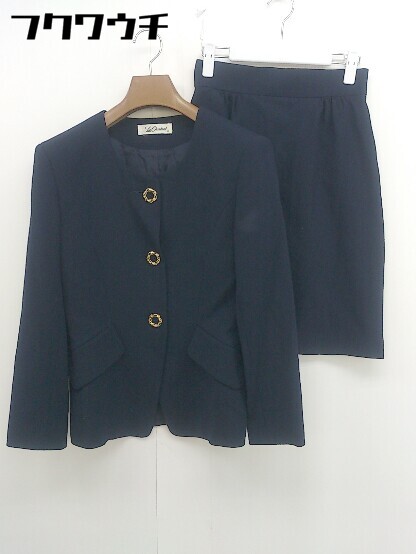 ◇ Lui Chantant ルイシャンタン 膝丈 スカート ジャケット セットアップ 上下 サイズ38 ネイビー レディース 【中古】