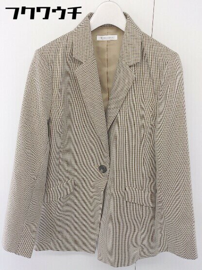◇ THE SHOP TK ザ ショップ ティーケー チェック 長袖 テーラード ジャケット サイズM ベージュ ブラウン レディース 【中古】