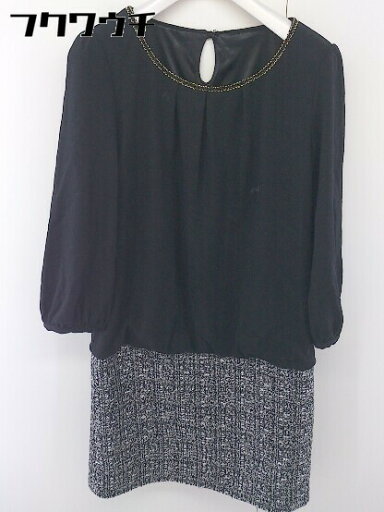 ◇ NATURAL BEAUTY BASIC 切替 長袖 ミニ ワンピース サイズM ブラック ホワイト レディース 【中古】 ◇ NATURAL BEAUTY BASIC 切替 長袖 ミニ ワンピース サイズM ブラック ホワイト レディース 【中古】