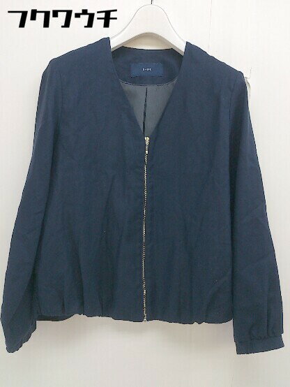 ◇ SHIPS シップス リネン混 Vネック 長袖 ジップアップ ジャケット ブルゾン サイズ36 ネイビー レディース 【中古】
