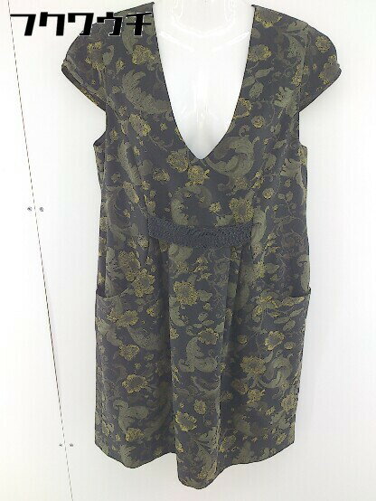 ◇ Yangany ヤンガニー 総柄 半袖 膝丈 ワンピース ブラック レディース 【中古】