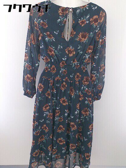 ◇ Andemiu アンデミュウ 花柄 フラワー 長袖 ロング ワンピース サイズS ネイビー レディース 【中古】