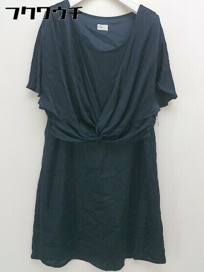 ◇ ivory court アイボリーコート ツイスト フレアスリーブ サテン調 半袖 ミニ ワンピース ネイビー レディース 【中古】