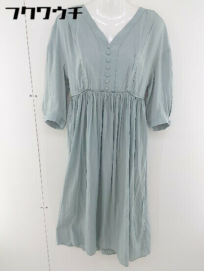 ◇ ◎ ADAM ET ROPE アダムエロペ Vネック 長袖 膝下丈 ギャザーワンピース サイズ F グリーン系 レディース 【中古】