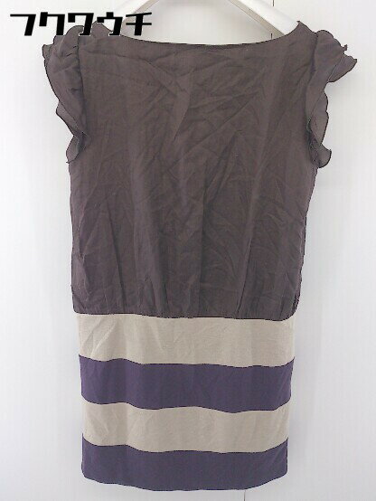 ◇ Rhythm of Life UNITED ARROWS ボーダー ノースリーブ 膝丈 ワンピース ブラウン ベージュ レディース 【中古】