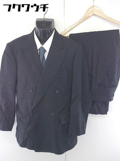 ■ HIROKO KOSHINO HOMME 総裏地 ピンストライプ ダブル スーツ セットアップ 上下 サイズ92A5 ブラック メンズ 【中古】