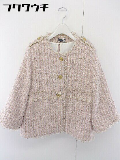◇ GIRL ガール ツイード調 ジャケット ブラウス アンサンブル サイズ2L ピンク オフホワイト系 レディース 【中古】