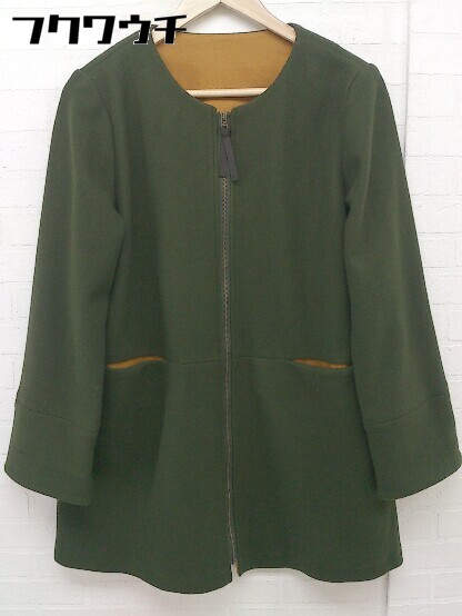 ■ noa-ge ノアジェ ノーカラー 長袖 ジップアップ コート サイズL グリーン系 レディース 【中古】