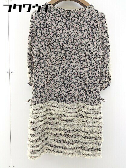 ◇ WILLSELECTION 花柄 フラワー レース 七分袖 ミニ ワンピース サイズ1 ブラック アイボリー レディース 【中古】