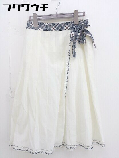 ◇ NEWYORKER 切替 刺繍 ウエストリボン 膝下丈 ラップ スカート サイズ9 アイボリー系 レディース 【中古】(4)