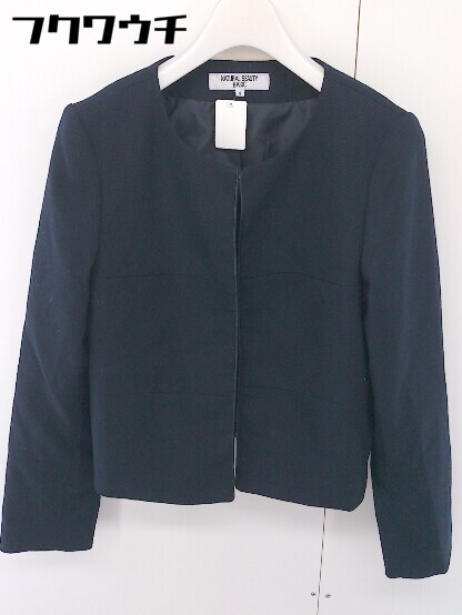 ◇ NATURAL BEAUTY BASIC ナチュラルビューティーベーシック 長袖 ノーカラー ジャケット サイズS ネイビー レディース 【中古】
