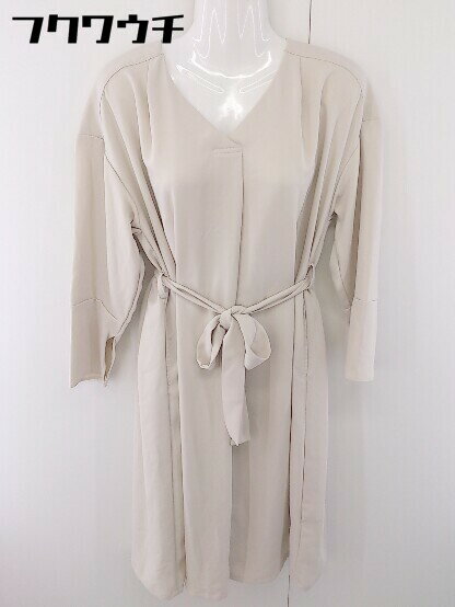 ◇ ◎ Simplicite シンプリシテェ Vネック 長袖 膝下丈 ワンピース ライトベージュ レディース 【中古】
