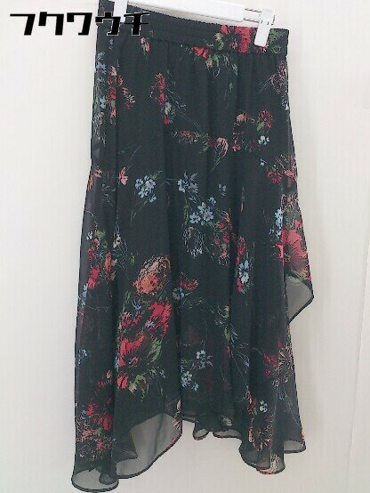 ◇ JEANASIS ジーナシス 花柄 ウエストゴム ロング フレア スカート サイズF ブラック ブルー系 マルチ レディース 【中古】