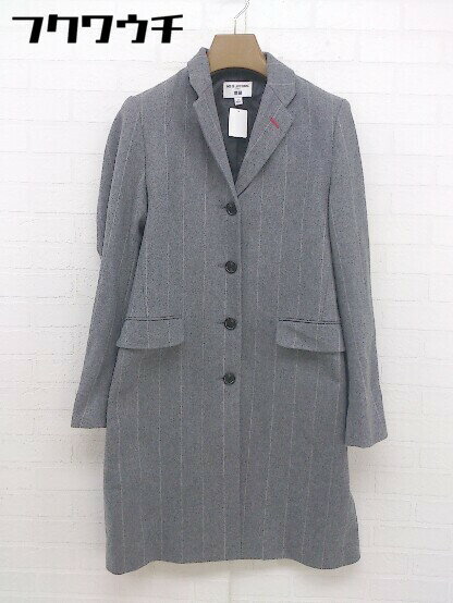 ■ UNIQLO ユニクロ ストライプ 長袖 ロング コート サイズM グレー レディース 【中古】