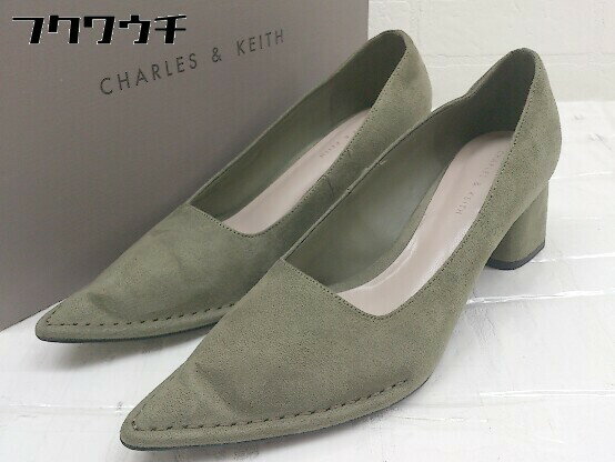 ◇ ◎ CHARLES & KEITH　チャールズアンドキース ポインテッドトゥ ヒール パンプス サイズ37 カーキ レディース 【中古】