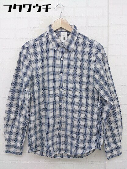 ◇ nano universe ナノ ユニバース チェック 長袖 シャツ サイズM ホワイト ネイビー メンズ 【中古】