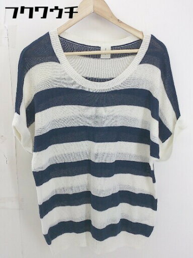◇ ADAM ET ROPE un ボーダー 半袖 ニット セーター サイズ 38 ホワイト ネイビー レディース 【中古】 ◇ ADAM ET ROPE un ボーダー 半袖 ニット セーター サイズ 38 ホワイト ネイビー レディース 【中古】