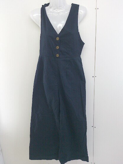 ◇ natural couture NICE CLAUP サイドジップ ノースリーブ Vネック オールインワン ネイビー レディース 【中古】